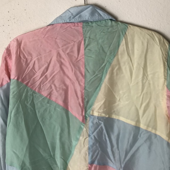 VINTAGE Blair SILk pastel patchwork jacket Small trendy 90s - Picture 8 of 10